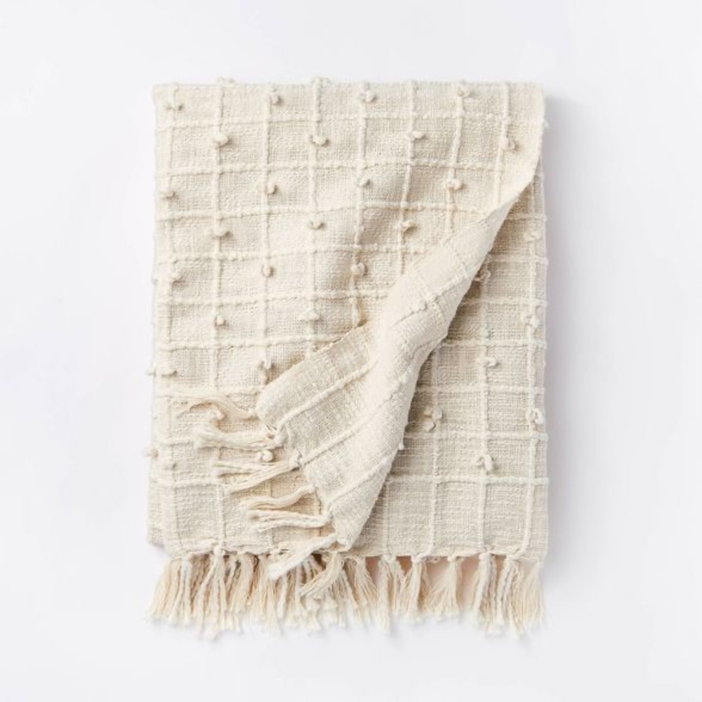 Woven Cotton Textured Loop Throw Blanket Cream - Threshold with Studio McGee